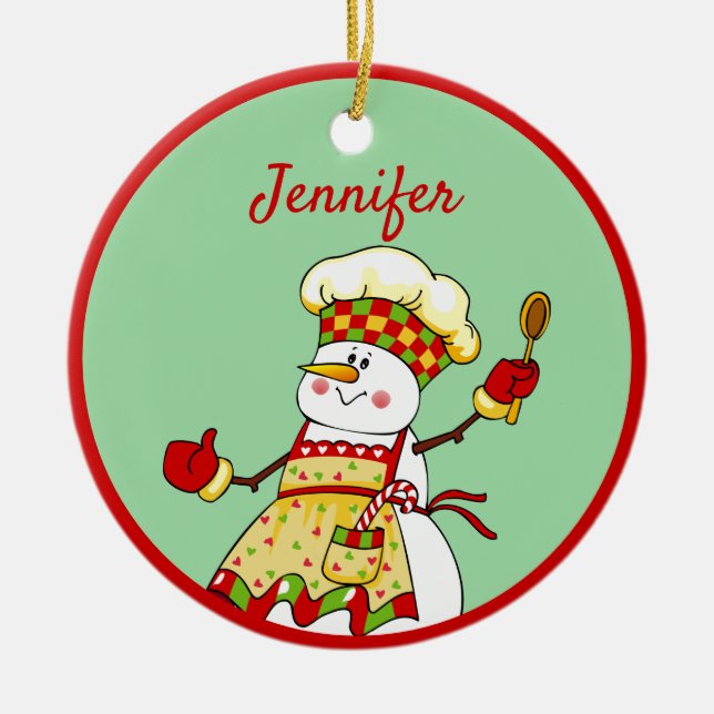 Adorno De Cerámica Navidades de Snowman, chef personalizado (Frente)