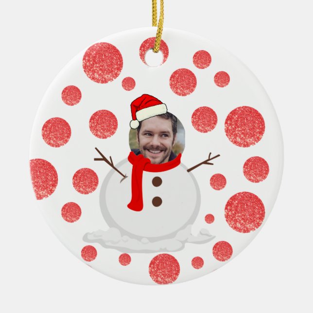 Adorno De Cerámica Navidades de snowman con fotografía graciosa perso (Frente)