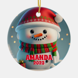 Adorno De Cerámica Navidades de Snowman personalizan foto de niños