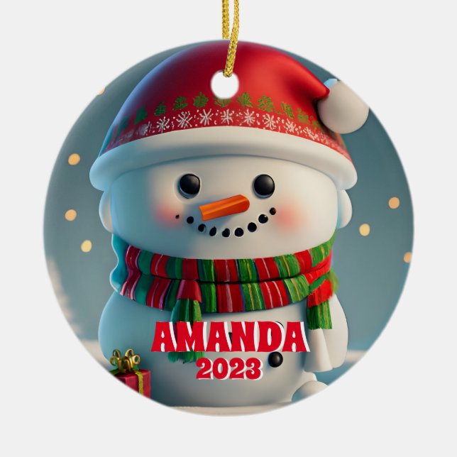 Adorno De Cerámica Navidades de Snowman personalizan foto de niños (Frente)