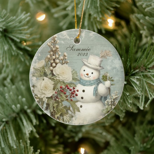 Adorno De Cerámica Navidades de Snowman rusos personalizados (Árbol)