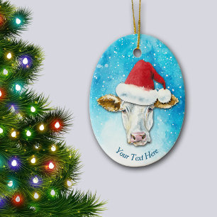 Adorno De Cerámica Navidades de Sombrero de Vaca Blanca
