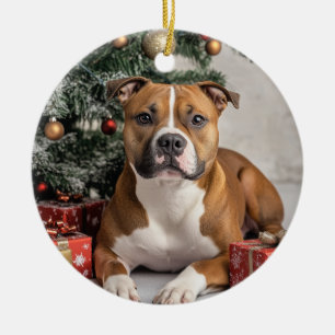 Adorno De Cerámica Navidades de Staffordshire Bull Terrier