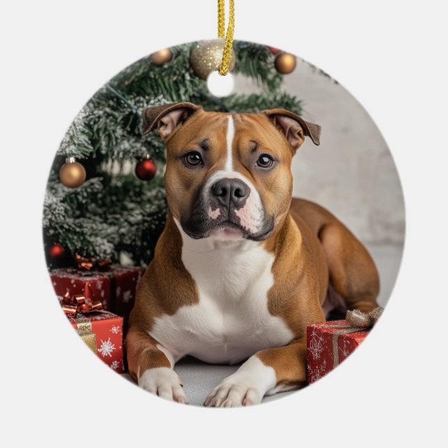 Adorno De Cerámica Navidades de Staffordshire Bull Terrier (Frente)