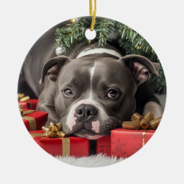 Adorno De Cerámica Navidades de Staffordshire Bull Terrier (Frente)