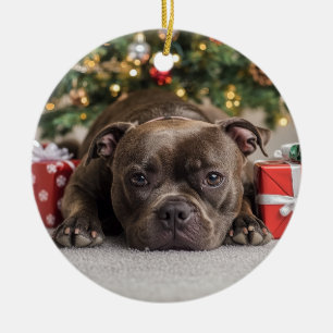 Adorno De Cerámica Navidades de Staffordshire Bull Terrier
