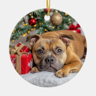Adorno De Cerámica Navidades de Staffordshire Bull Terrier