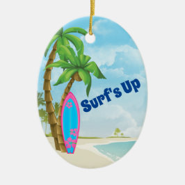 Adorno De Cerámica Navidades de surf de Surfboard Azul Rosa Personali