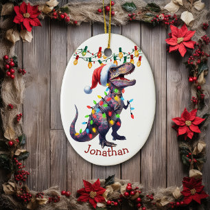 Adorno De Cerámica Navidades de T-Rex Holiday alumbran a niños