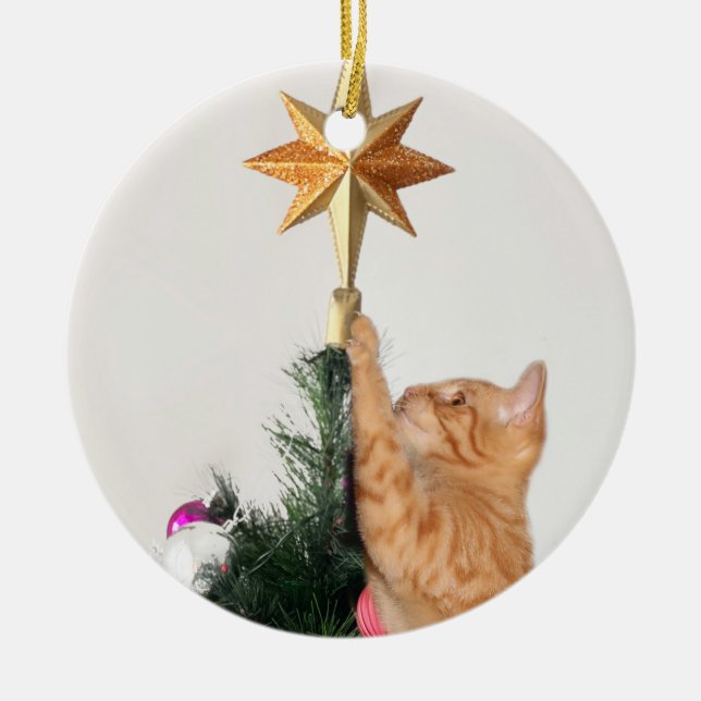 Adorno De Cerámica Navidades de tabby naranja travieso (Frente)