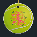 Adorno De Cerámica Navidades de tenis con pelota de tenis<br><div class="desc">Navidades de tenis con baile de tenis Santa Claus y Snowman</div>