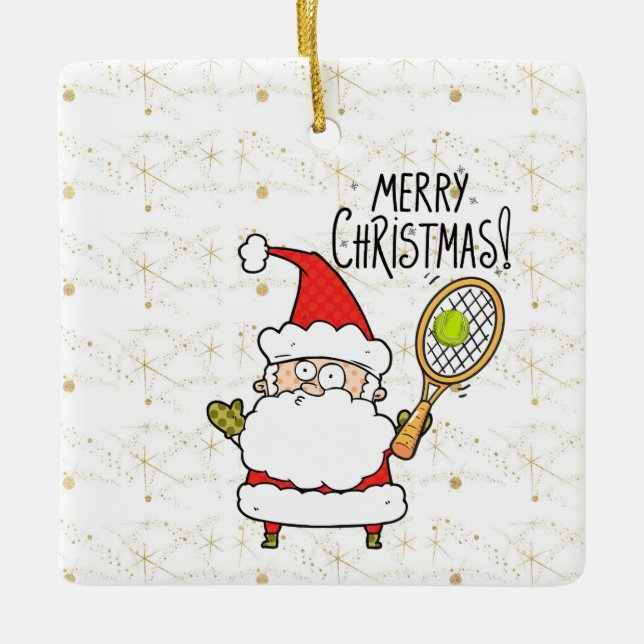 Adorno De Cerámica Navidades de tenis con pelota de tenis y Santa Cla (Anverso)