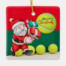 Adorno De Cerámica Navidades de tenis con pelota de tenis y Santa Cla