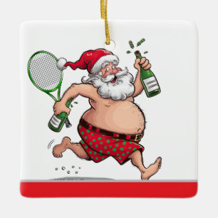 Adorno De Cerámica Navidades de tenis con pelota de tenis y Santa Cla