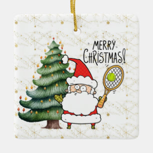 Adorno De Cerámica Navidades de tenis con pelota de tenis y Santa Cla