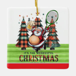 Adorno De Cerámica Navidades de tenis con pelota de tenis y Santa Cla