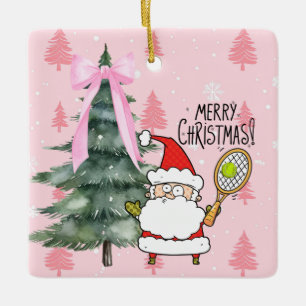 Adorno De Cerámica Navidades de tenis con pelota de tenis y Santa Cla