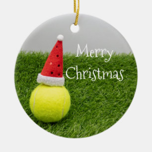 Adorno De Cerámica Navidades de tenis, pelota de tenis y Santa hat