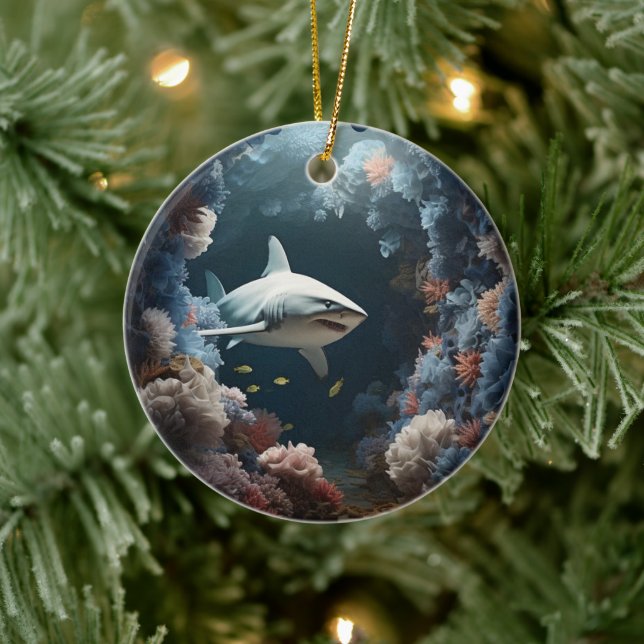 Adorno De Cerámica navidades De Tiburones Subacuáticos En 3D (Árbol)