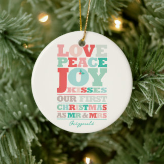 Adorno De Cerámica Navidades de tipografía de colores de Love Peace J