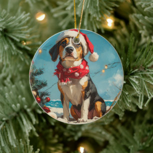 Adorno De Cerámica Navidades de Treeing Walker Coonhound Vintage Beac