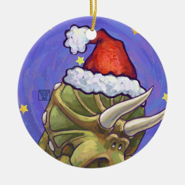 Adorno De Cerámica Navidades de Triceratops (Frente)