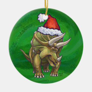 Adorno De Cerámica Navidades de Triceratops Green