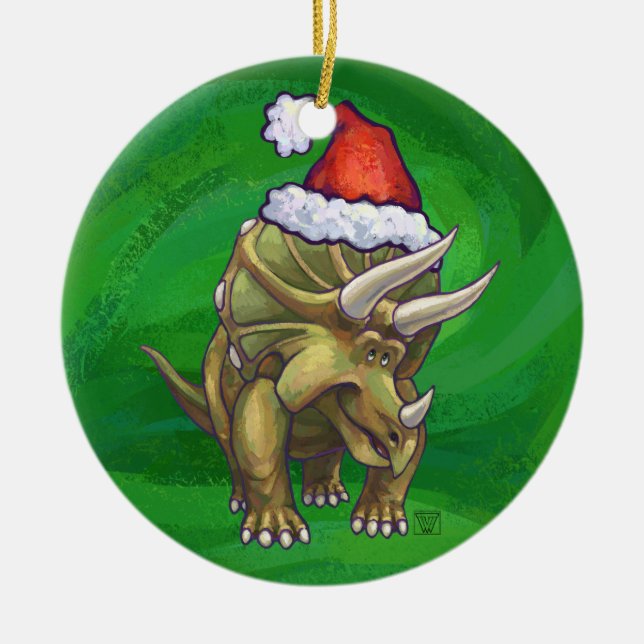 Adorno De Cerámica Navidades de Triceratops Green (Frente)