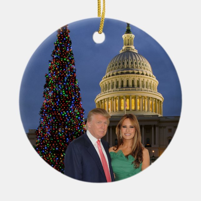 Adorno De Cerámica Navidades de Trump: Donald y Melania (Frente)