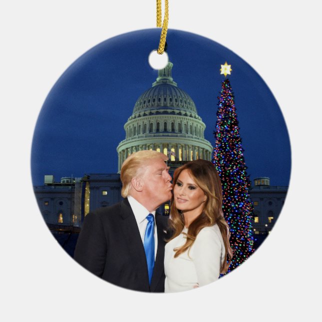 Adorno De Cerámica Navidades de Trump: Donald y Melania (Frente)