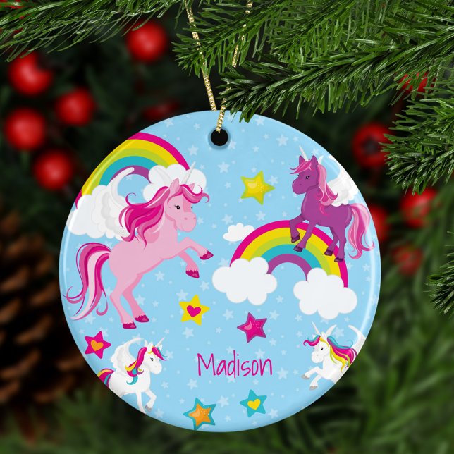 Adorno De Cerámica Navidades de unicornios rosados y arcoiris (Subido por el creador)