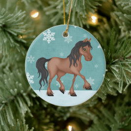 Adorno De Cerámica Navidades de vacaciones de caballos marrones y nev