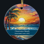 Adorno De Cerámica Navidades de vacaciones de Clearwater Beach<br><div class="desc">Escena de la playa de cristal fino y fina,  personalizable recuerdo de Florida Trip. Ideal para Navidades y vacaciones familiares. Personalización: Cambiar título y año para convertirlo en único.</div>