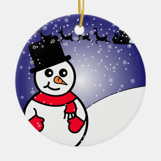 Adorno De Cerámica Navidades de vacaciones de invierno de Cute Snowma (Frente)
