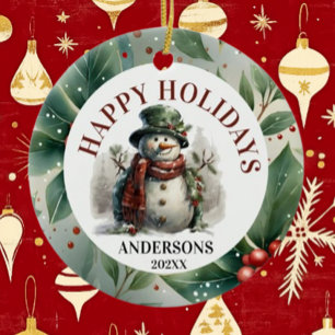 Adorno De Cerámica Navidades de vacaciones de Snowman