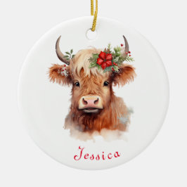 Adorno De Cerámica Navidades de vacas de Highland Nombre personalizad