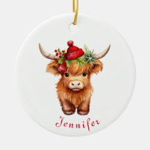 Navidades de vacas de Highland Santa Hat personali