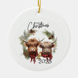 Adorno De Cerámica Navidades de vacas de la región montañosa