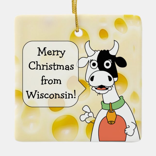 Adorno De Cerámica Navidades de vacas y quesos de Wisconsin personali (Anverso)