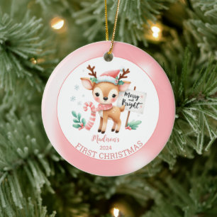 Adorno De Cerámica Navidades de venados de Woodland personalizados