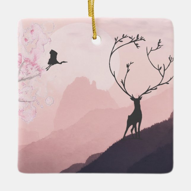 Adorno De Cerámica Navidades de vida salvaje de montaña japoneses (Anverso)
