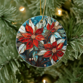 Adorno De Cerámica Navidades de vidrio manchado de flores de Poinsett