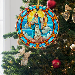 Adorno De Cerámica Navidades de vidrio manchado de Jesús divino