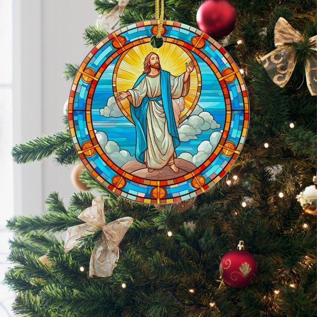 Adorno De Cerámica Navidades de vidrio manchado de Jesús divino (Subido por el creador)