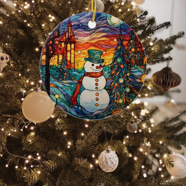 Adorno De Cerámica Navidades de vidrio manchado de Snowman (Subido por el creador)