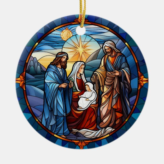 Adorno De Cerámica Navidades de vidrio templado Natividad Escena (Frente)