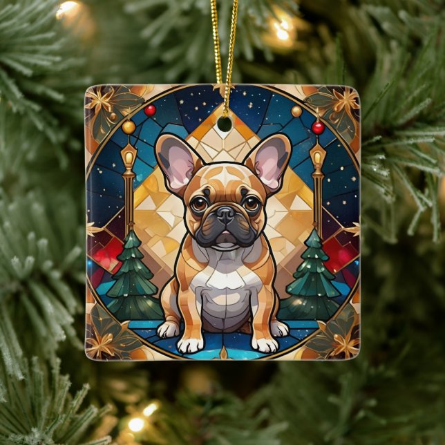 Adorno De Cerámica Navidades de vidrio templado Pastel Bulldog francé (Árbol)
