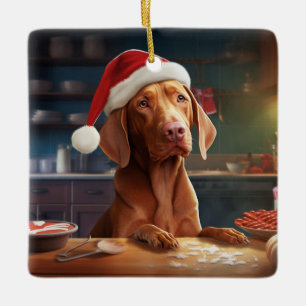 Adorno De Cerámica Navidades de Vizsla en vacaciones festivas