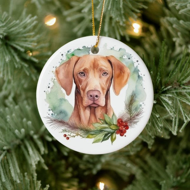 Adorno De Cerámica Navidades de Vizsla Wreath Festimes Pup (Árbol)