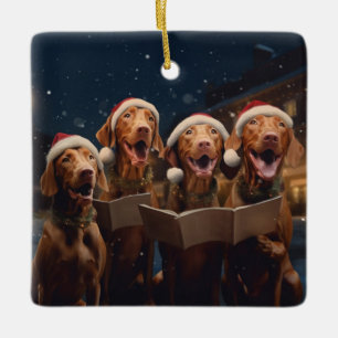 Adorno De Cerámica Navidades de Vizslas en vacaciones festivas